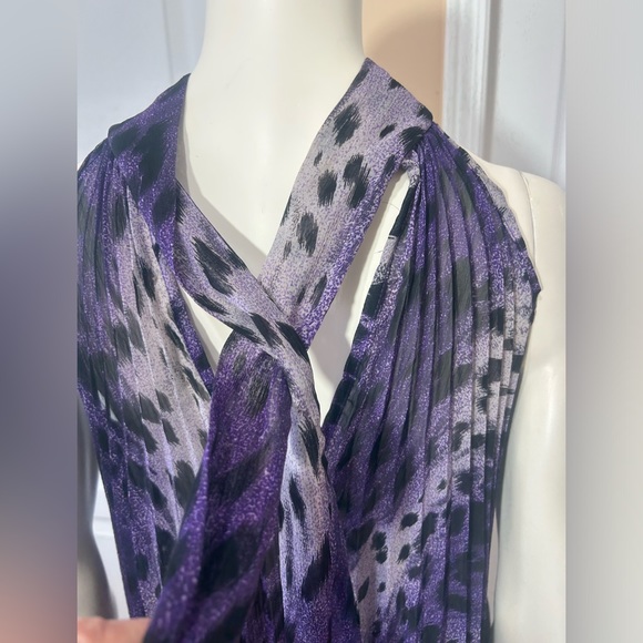 FLAMINGO HALTER NECK MINI DRESS CHIFFON PLEATED FLARE BACK NECK TIE SIZE SMALL - Picture 6 of 11